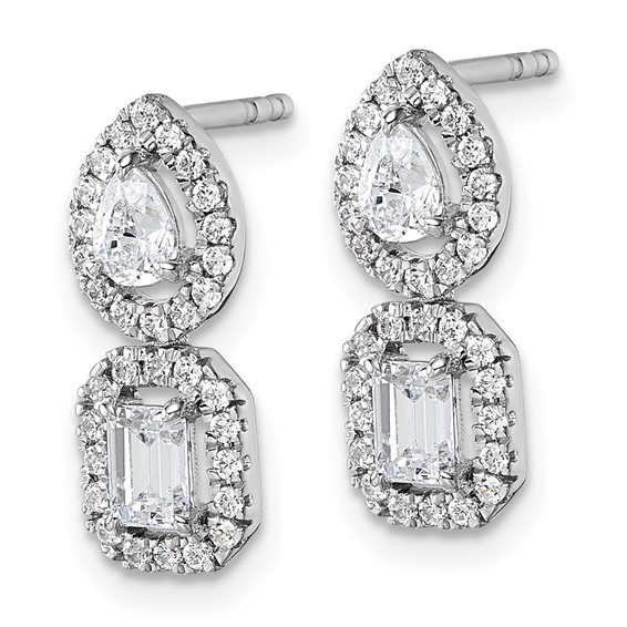 14k White Gold 7/8 carat Lab Grown Diamond VS/SI+ G+ Complete Two Stone Dangle Halo Post Earrings