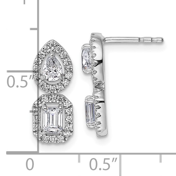 14k White Gold 7/8 carat Lab Grown Diamond VS/SI+ G+ Complete Two Stone Dangle Halo Post Earrings