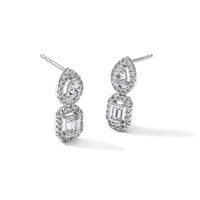 14K White Gold 0.88 Carat Lab Grown Diamond VS SI+ G+ Complete Two Stone Dangle Halo Post Earrings view 5