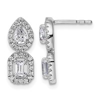 14K White Gold 0.88 Carat Lab Grown Diamond VS SI+ G+ Complete Two Stone Dangle Halo Post Earrings view 1