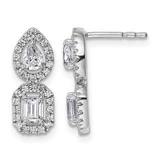 14k White Gold 7/8 carat Lab Grown Diamond VS/SI+ G+ Complete Two Stone Dangle Halo Post Earrings