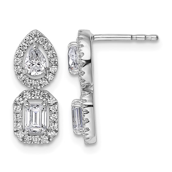14k White Gold 7/8 carat Lab Grown Diamond VS/SI+ G+ Complete Two Stone Dangle Halo Post Earrings