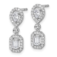 14K White Gold 1 Carat Lab Grown Diamond VS SI+ G+ Complete Two Stone Dangle Halo Post Earrings view 2
