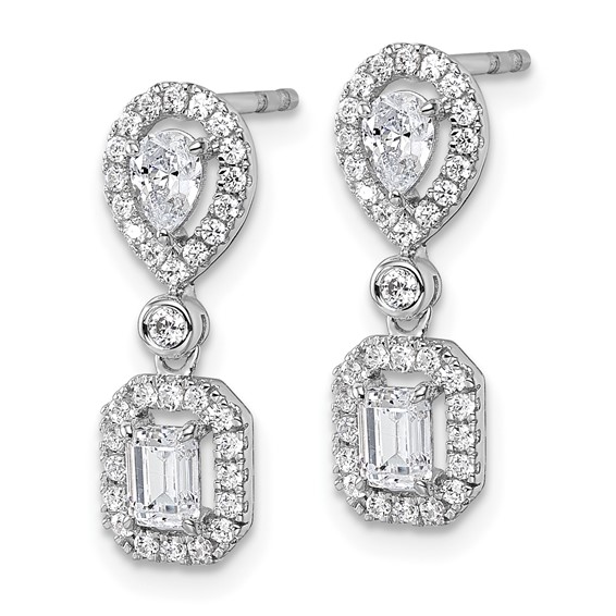 14k White Gold 1 carat Lab Grown Diamond VS/SI+ G+ Complete Two Stone Dangle Halo Post Earrings