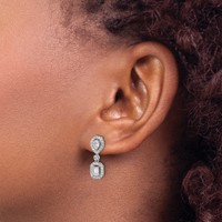 14K White Gold 1 Carat Lab Grown Diamond VS SI+ G+ Complete Two Stone Dangle Halo Post Earrings view 3