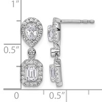 14K White Gold 1 Carat Lab Grown Diamond VS SI+ G+ Complete Two Stone Dangle Halo Post Earrings view 4