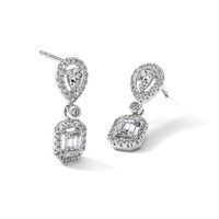 14K White Gold 1 Carat Lab Grown Diamond VS SI+ G+ Complete Two Stone Dangle Halo Post Earrings view 5