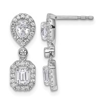 14K White Gold 1 Carat Lab Grown Diamond VS SI+ G+ Complete Two Stone Dangle Halo Post Earrings view 1