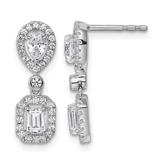 14k White Gold 1 carat Lab Grown Diamond VS/SI+ G+ Complete Two Stone Dangle Halo Post Earrings