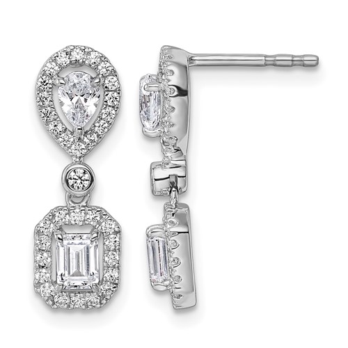 14K White Gold 1 Carat Lab Grown Diamond VS SI+ G+ Complete Two Stone Dangle Halo Post Earrings