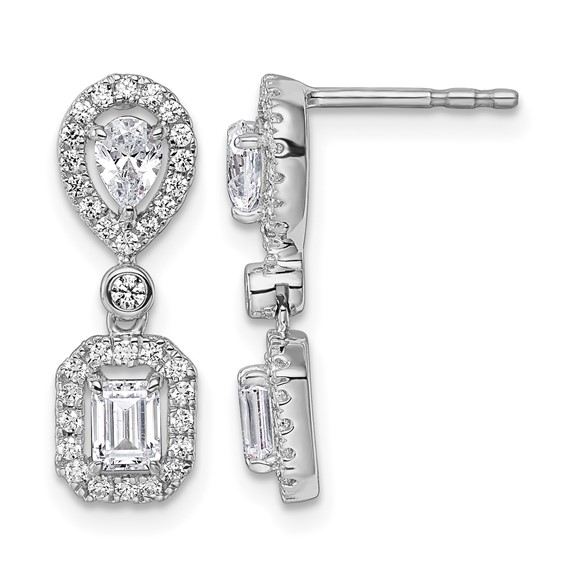 14k White Gold 1 carat Lab Grown Diamond VS/SI+ G+ Complete Two Stone Dangle Halo Post Earrings