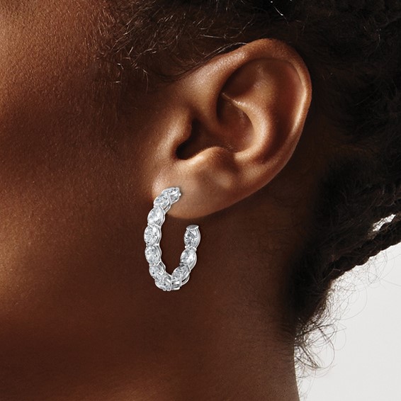 14k White Gold 6 carat Lab Grown Diamond VS/SI+ G+ Oval Complete In and Out Hoop Earrings