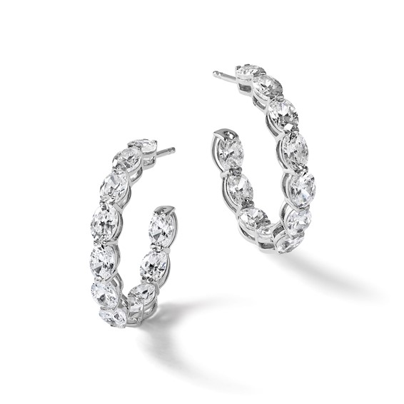 14k White Gold 6 carat Lab Grown Diamond VS/SI+ G+ Oval Complete In and Out Hoop Earrings