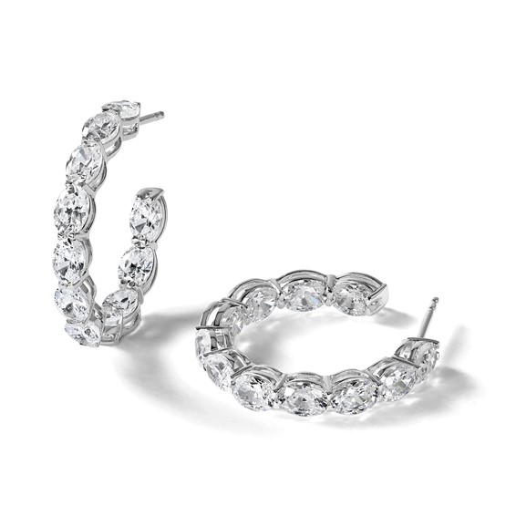 14k White Gold 6 carat Lab Grown Diamond VS/SI+ G+ Oval Complete In and Out Hoop Earrings