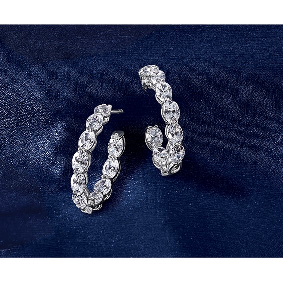 14k White Gold 6 carat Lab Grown Diamond VS/SI+ G+ Oval Complete In and Out Hoop Earrings