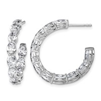 14K White Gold 6 Carat Lab Grown Diamond VS SI+ G+ Oval Complete in and Out Hoop Earrings view 1