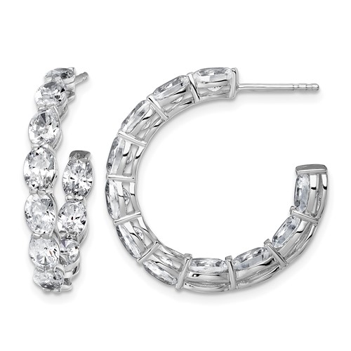 14K White Gold 6 Carat Lab Grown Diamond VS SI+ G+ Oval Complete in and Out Hoop Earrings