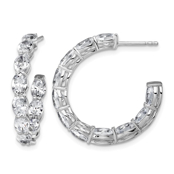 14k White Gold 6 carat Lab Grown Diamond VS/SI+ G+ Oval Complete In and Out Hoop Earrings