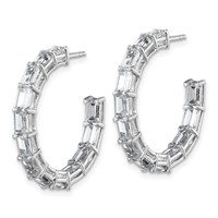 14K White Gold 6.50 Carat Lab Grown Diamond VS SI+ G+ Emerald Complete in and Out Hoop Earrings view 2