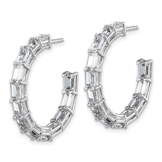 14k White Gold 6 1/2 carat Lab Grown Diamond VS/SI+ G+ Emerald Complete In and Out Hoop Earrings