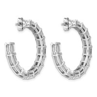 14K White Gold 6.50 Carat Lab Grown Diamond VS SI+ G+ Emerald Complete in and Out Hoop Earrings view 4
