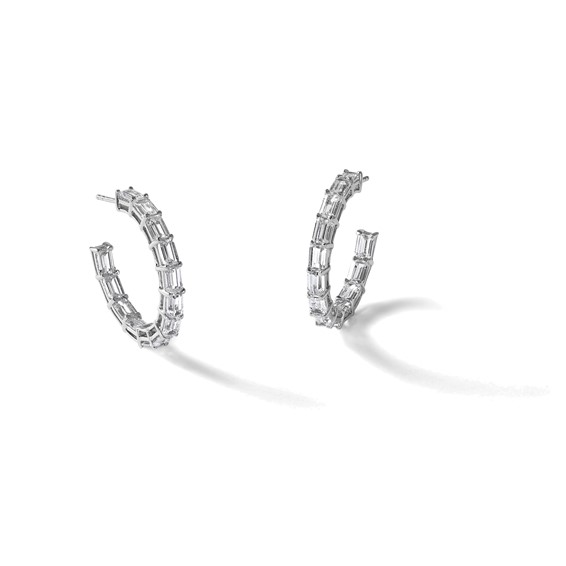 14k White Gold 6 1/2 carat Lab Grown Diamond VS/SI+ G+ Emerald Complete In and Out Hoop Earrings