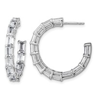 14K White Gold 6.50 Carat Lab Grown Diamond VS SI+ G+ Emerald Complete in and Out Hoop Earrings view 1