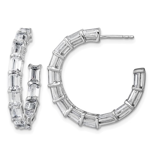 14K White Gold 6.50 Carat Lab Grown Diamond VS SI+ G+ Emerald Complete in and Out Hoop Earrings