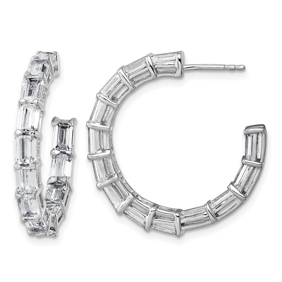 14k White Gold 6 1/2 carat Lab Grown Diamond VS/SI+ G+ Emerald Complete In and Out Hoop Earrings