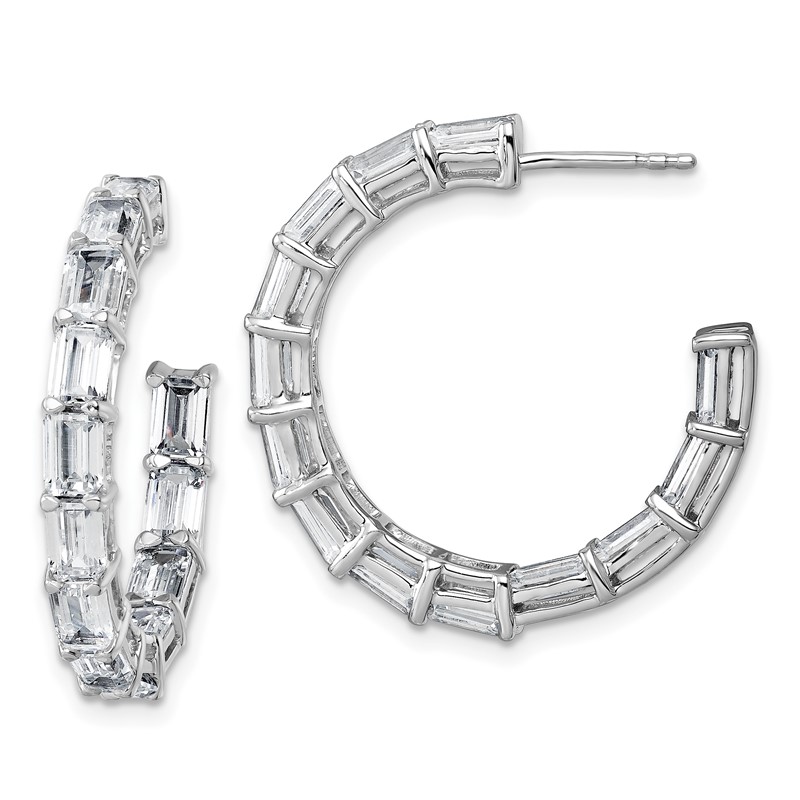 14k White Gold 6 1/2 carat Lab Grown Diamond VS/SI+ G+ Emerald Complete In and Out Hoop Earrings