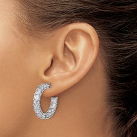 14K White Gold 8.33 Carat Lab Grown Diamond VS SI+ G+ Princess Complete in and Out Hoop Earrings view 3