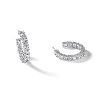 14K White Gold 8.33 Carat Lab Grown Diamond VS SI+ G+ Princess Complete in and Out Hoop Earrings view 5