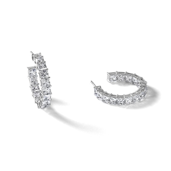 14k White Gold 8 1/3 carat Lab Grown Diamond VS/SI+ G+ Princess Complete In and Out Hoop Earrings