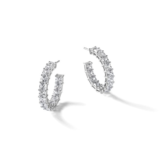 14k White Gold 8 1/3 carat Lab Grown Diamond VS/SI+ G+ Princess Complete In and Out Hoop Earrings