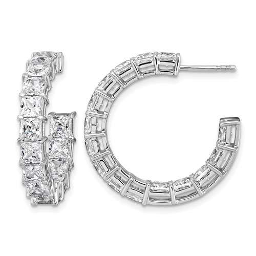 14K White Gold 8.33 Carat Lab Grown Diamond VS SI+ G+ Princess Complete in and Out Hoop Earrings