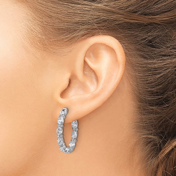 14kw Certified Oval and Round VS DEF Diamond Inside/Outside Hoop Earrings