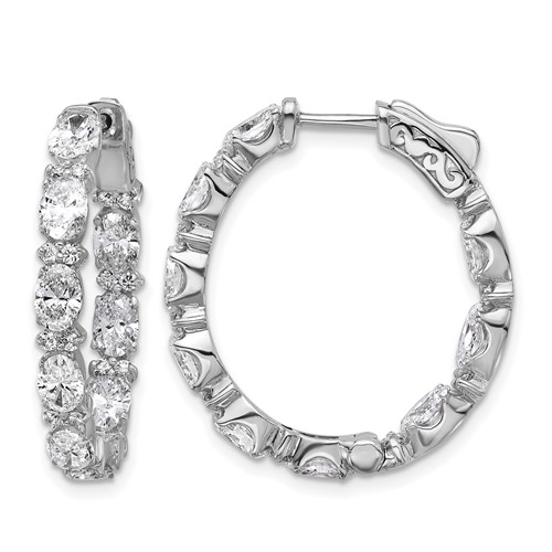 14K White Gold 5 Carat Lab Grown Diamond VS+ F+ Oval and Round Complete in and Out Hoop Earrings
