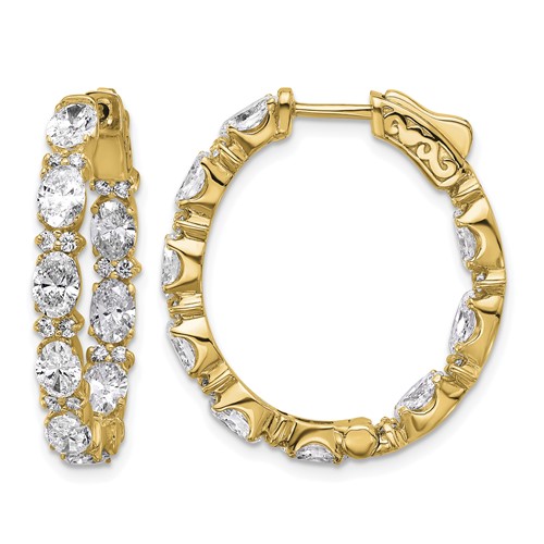 14K Yellow Gold 5 Carat Lab Grown Diamond VS+ F+ Oval and Round Complete in and Out Hoop Earrings