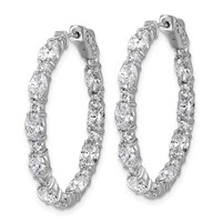 14K White Gold 5.25 Carat Lab Grown Diamond VS SI+ G+ Oval and Round Complete in and Out Hoop Earrings view 2