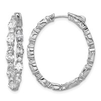 14K White Gold 5.25 Carat Lab Grown Diamond VS SI+ G+ Oval and Round Complete in and Out Hoop Earrings view 1