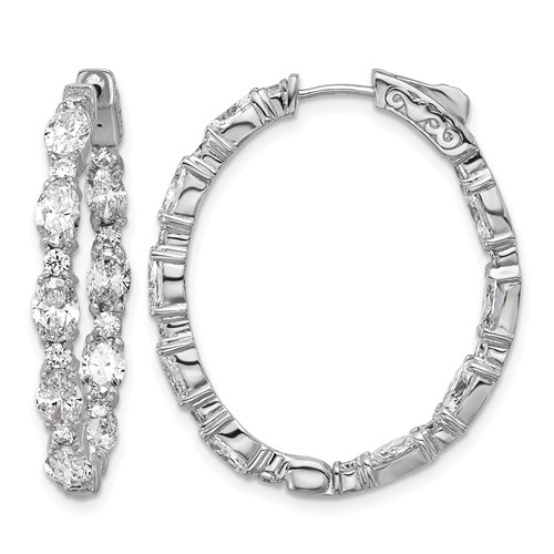 14K White Gold 5.25 Carat Lab Grown Diamond VS SI+ G+ Oval and Round Complete in and Out Hoop Earrings