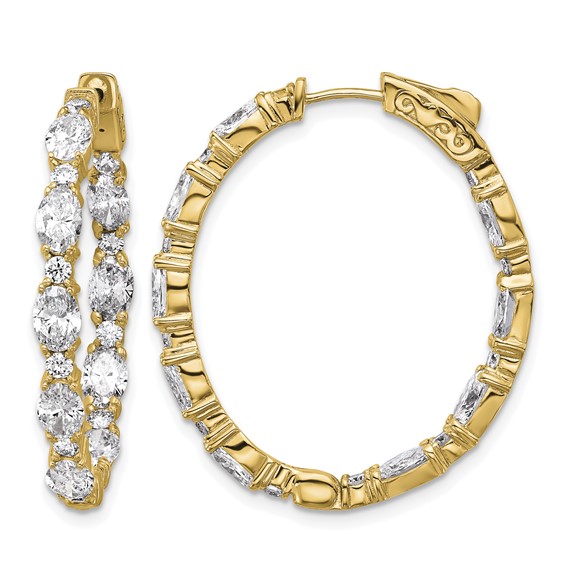 14K Certified Oval and Round VS/SI FGH Diamond Inside/Outside Hoop Earrings
