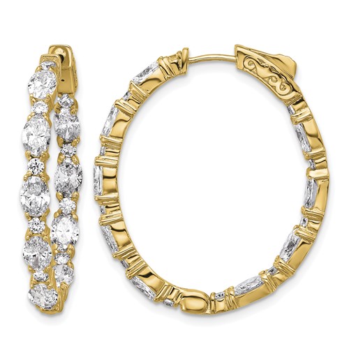 14K Yellow Gold 5.25 Carat Lab Grown Diamond VS SI+ G+ Oval and Round Complete in and Out Hoop Earrings