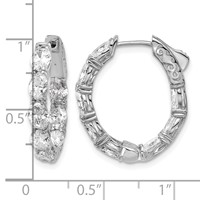 14K White Gold 4 Carat Lab Grown Diamond VS SI+ G+ Oval and Round Complete in and Out Hoop Earrings view 5