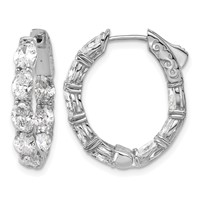 14K White Gold 4 Carat Lab Grown Diamond VS SI+ G+ Oval and Round Complete in and Out Hoop Earrings view 1