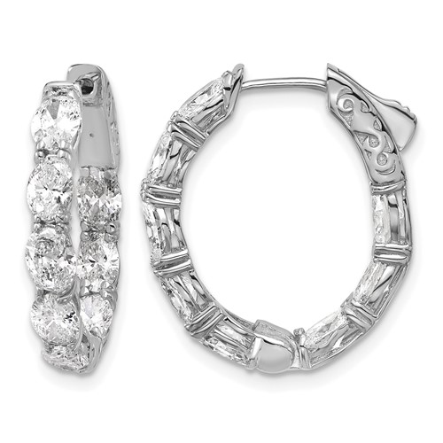 14K White Gold 4 Carat Lab Grown Diamond VS+ F+ Oval and Round Complete in and Out Hoop Earrings