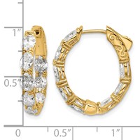 14K Yellow Gold 4 Carat Lab Grown Diamond VS SI+ G+ Oval and Round Complete in and Out Hoop Earrings view 5