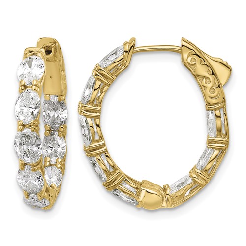 14K Yellow Gold 4 Carat Lab Grown Diamond VS SI+ G+ Oval and Round Complete in and Out Hoop Earrings