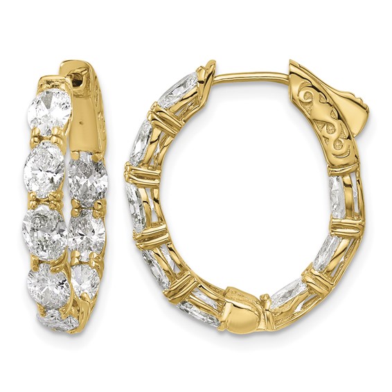 14K Certified 5x3 Oval Lab Grown VS/SI FGH Diamond Inside/Outside Hoop Earr