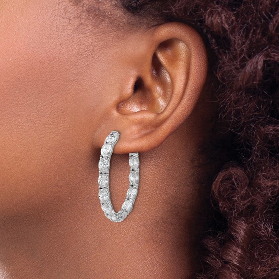 14kw Certified Oval and Round VS/SI FGH Diamond Inside/Outside Hoop Earring